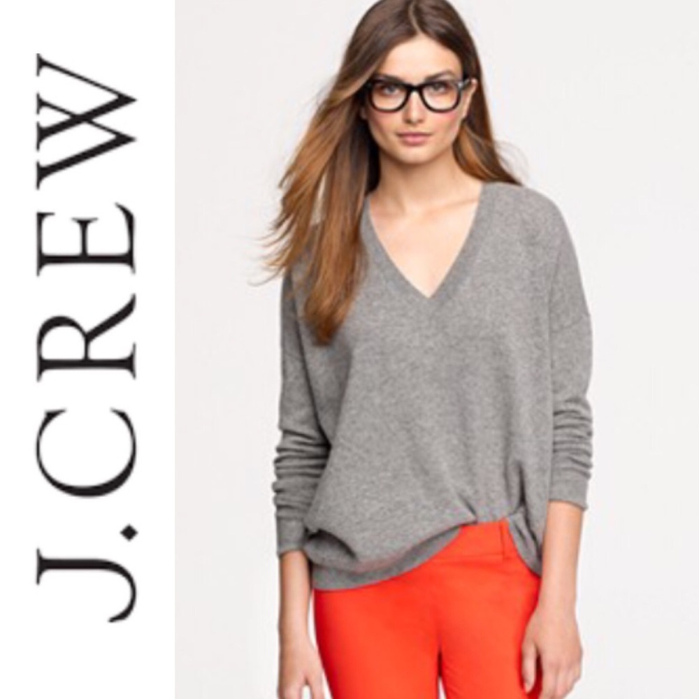 J Crew Italian Cashmere V-Neck Boyfriend Sweater